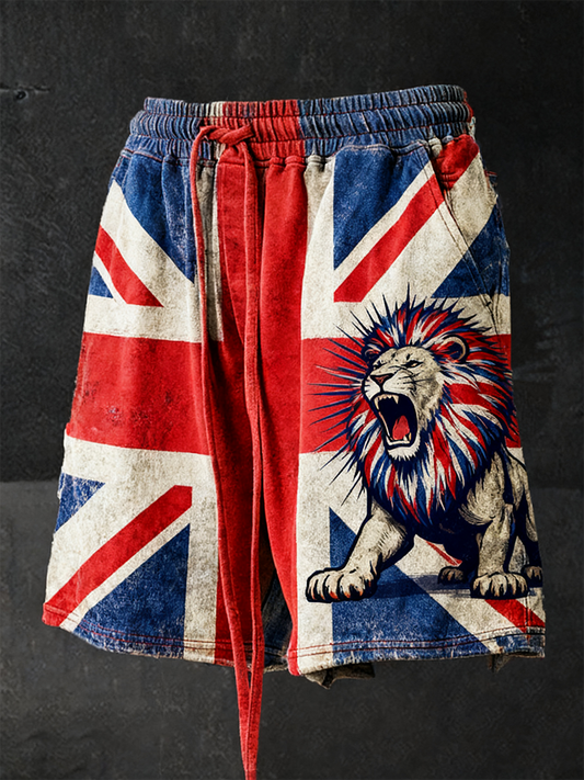 Men's  British lion combined with retro old style Printed Shorts