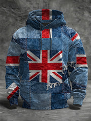 Men's British Flag Oversized Drop-Shoulder Hoodie with Pockets