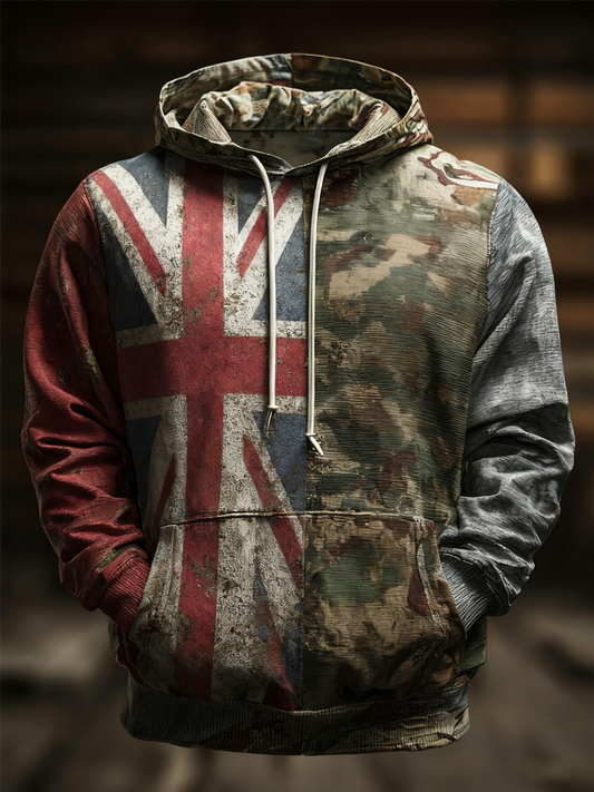 Men's  British flag and camouflage pattern Printed Oversized Drop-Shoulder Hoodie with Pockets