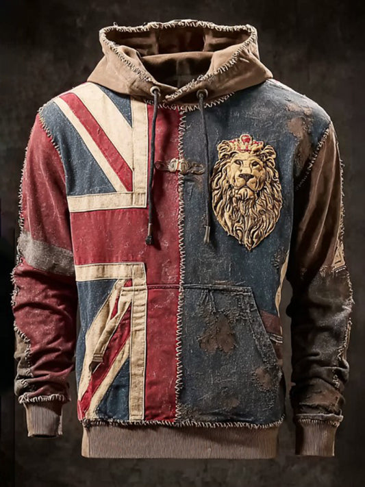 Men's Vintage England Flag Lion Printed Hoodie