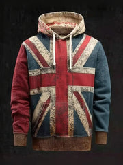 Men's Vintage England Flag Patchwork Printed Hoodie