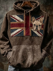 Men's Vintage England Flag French Bulldog Printed Hoodie