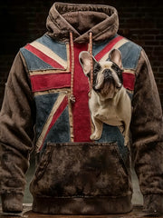 Men's Vintage England Flag French Bulldog Printed Hoodie