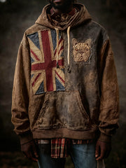 Men's Vintage England Flag French Bulldog Printed Hoodie