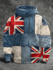 Men's British Flag Printed Drop Shoulder Pocket Hoodie