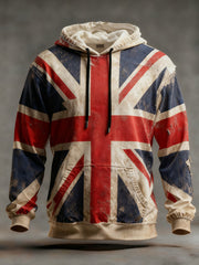 Men's Vintage England Flag Printed Hoodie