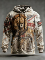 Men's Vintage England Flag Lion Printed Hoodie