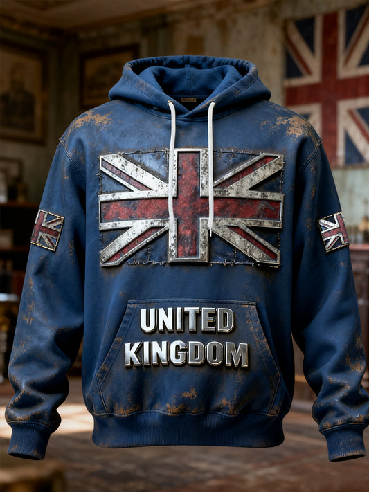 Men's Vintage UK Flag Print Casual Hoodie