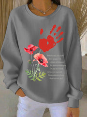 Women's Remembrance Day poppy print Ribbed Round-Neck Sweatshirt
