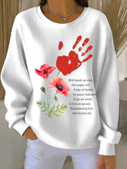 Women's Remembrance Day poppy print Ribbed Round-Neck Sweatshirt
