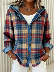 Women's Vintage Plaid Pattern Patchwork Art Hooded Cardigan
