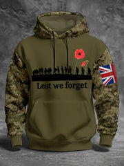 Men's 11th November Remembrance Day LEST WE'S FORGET Poppy Remembrance Hoodie