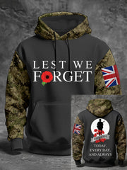 Men's 11th November Remembrance Day LEST WE'S FORGET Poppy Remembrance Hoodie