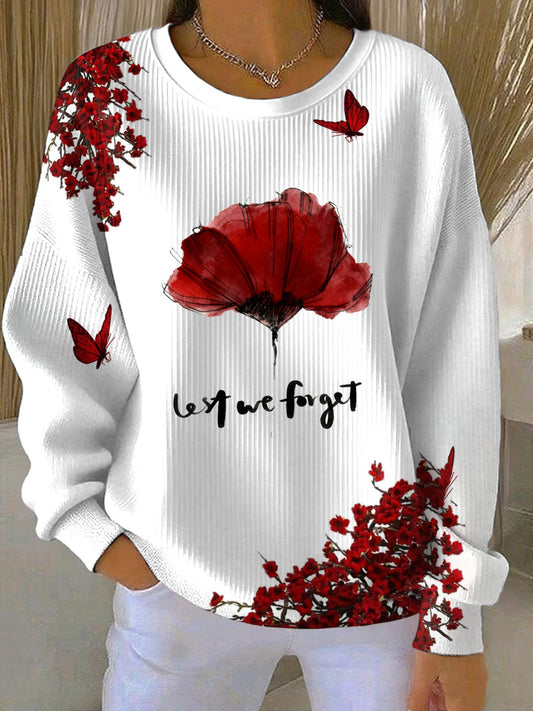 Women's Lest We Forget Printed  Ribbed Round-Neck Sweatshirt