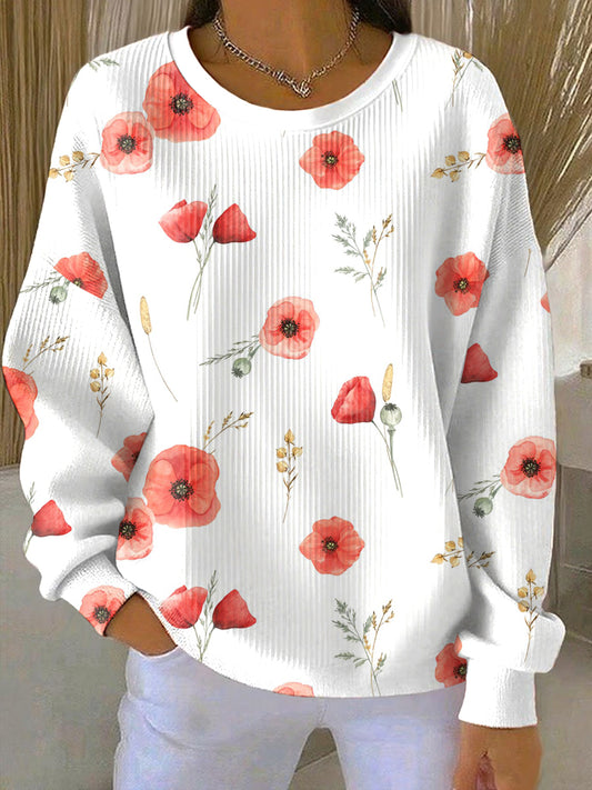 Women's Remembrance Day Poppy Floral Printed Sweatshirt