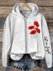 Women's Remembrance Day Poppy Floral Printed Hoodie Jacket