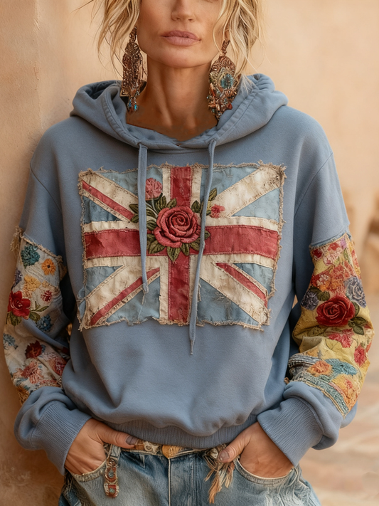 Women's Union Jack and floral Drawstring Hoodie