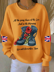 Women's 11th November Remembrance Day LEST WE'S FORGET Poppy Remembrance Ribbed Round-Neck Sweatshirt