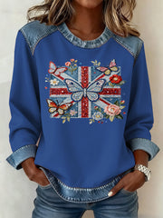 Women's British Style Pattern Patchwork Art Sweatshirt