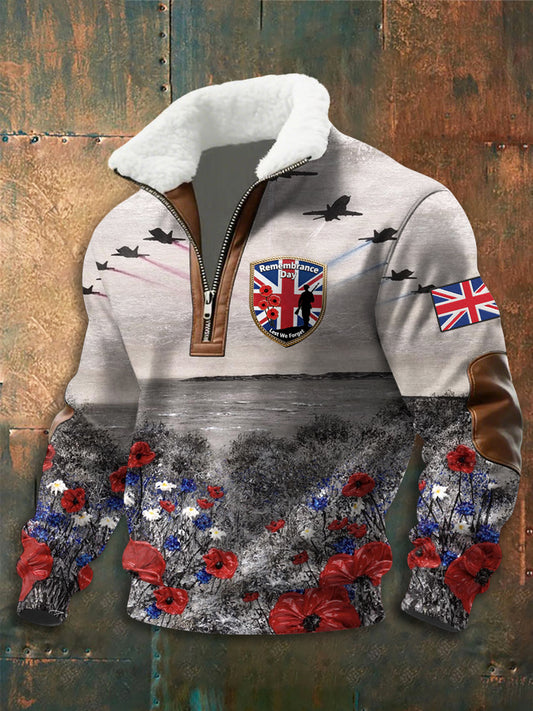 Men's Remembrance Day Printed baggy zip-up hoodie