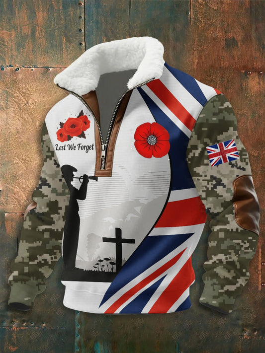 Men's 11th November Remembrance Day LEST WE'S FORGET Poppy Remembrance Zip-Up Hoodie