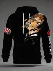 Men's British Lion Lest We Forget Oversized Drop-Shoulder Hoodie with Pockets