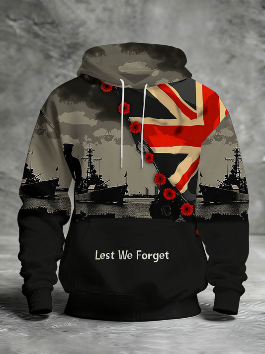 Men's Remembrance Day Lest We Forget Printed Hoodie
