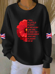 Women's 11th November Remembrance Day LEST WE'S FORGET Poppy Remembrance Ribbed Round-Neck Sweatshirt