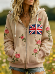 Women's british flag flower Zip-Up Hoodie