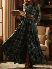 Women's Vintage Plaid Pattern Elegant Maxi Dress