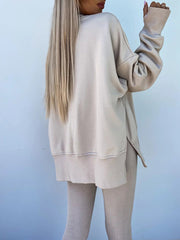 Women's Comfy Loose Slit Sweatshirt and Elastic Waist Tight Pants Set