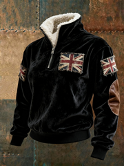 Women's British vintage flag print Composite Fleece Hoodie