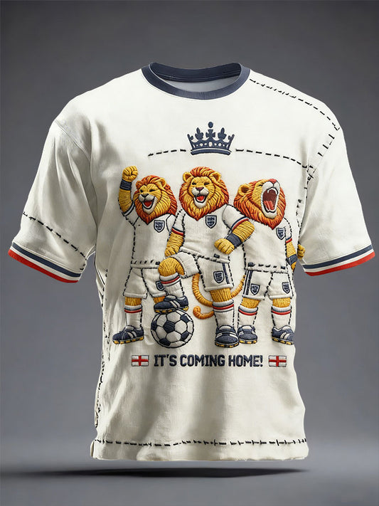Men's England Football Lover Lions Printed T-shirt