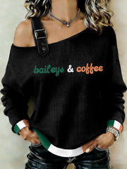 Women's Liqueur Lover Print Casual Off-Shoulder Sweatshirt