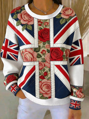 Women's British Style Plants Flowers Print Casual Sweatshirt
