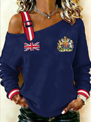 Women's UK Printed Casual Off-Shoulder Sweatshirt