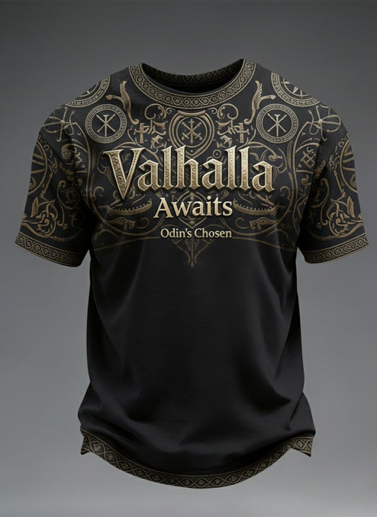 Men's Valhalla Awaits Viking Printed T-shirt
