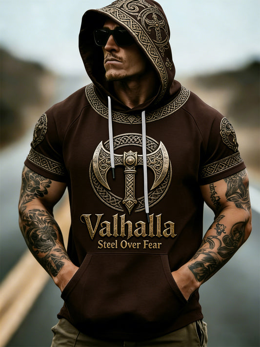 Men's Viking-style Valhalla Short Sleeves Hooded Top