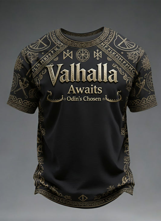 Men's Valhalla Awaits Viking Printed T-shirt