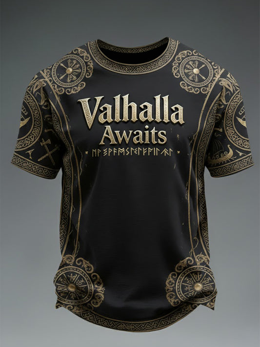 Men's Valhalla Awaits Viking Printed T-shirt