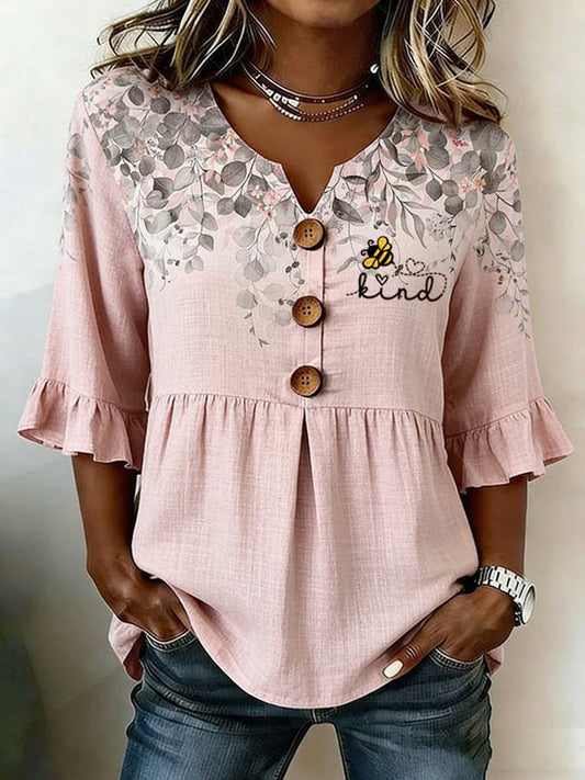 Women's Elegant Floral & Inspirational Print Top