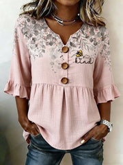 Women's Elegant Floral & Inspirational Print Top