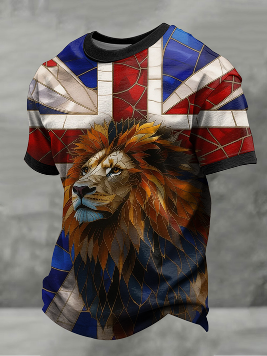 Men's british flag and lion print short sleeves t-shirt