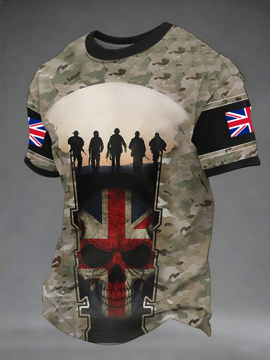 Men's British Veteran Silhouette Camouflage Print Casual Tee