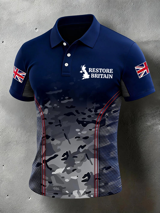 Men's Restore Britain UK Flag Print Casual Polo