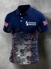 Men's Restore Britain UK Flag Print Casual Polo