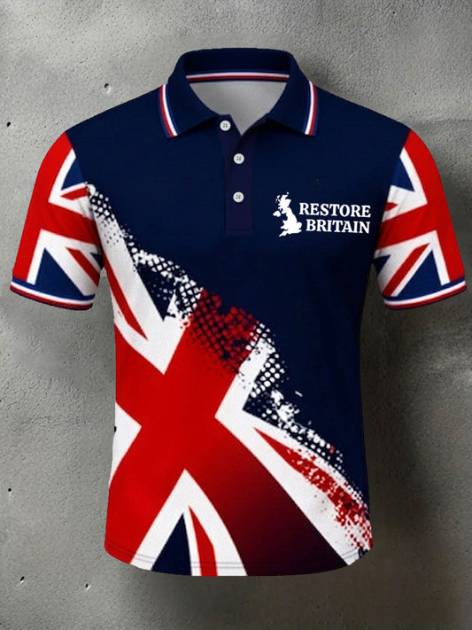 Men's Restore Britain UK Flag Print Casual Polo