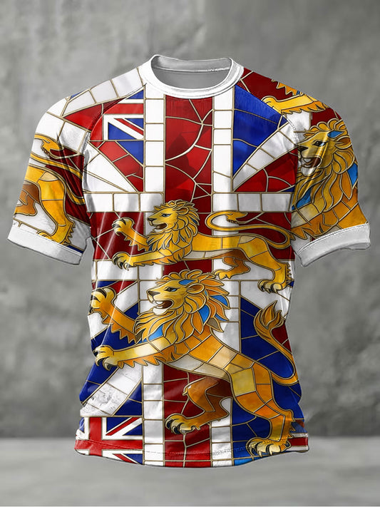 Men's british flag and lion print short sleeve t-shirt