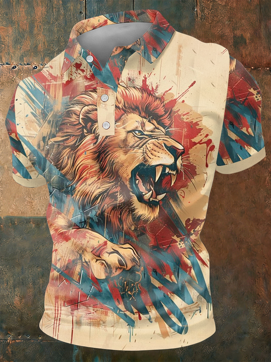Men's lion print polo shirt
