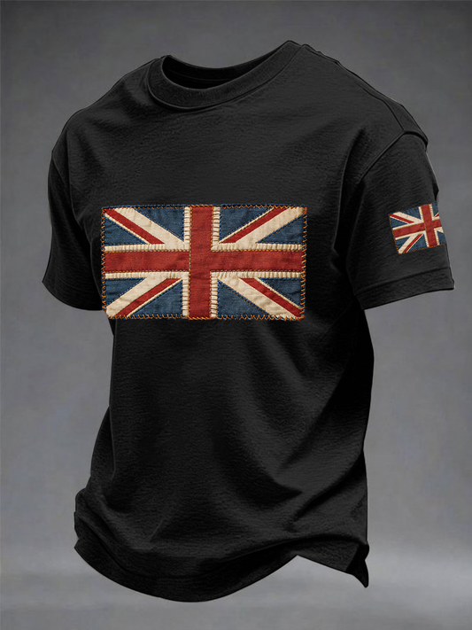 Men's british flag print imitation cotton short-sleeved T-shirt